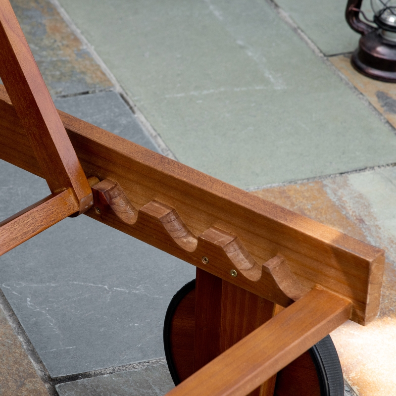 Best Outdoor Acacia Wood Texteline Beach Sun Lounger Garden Patio Sunbed Recliner Chaise Adjustable Backrest with Wheels - Image 9