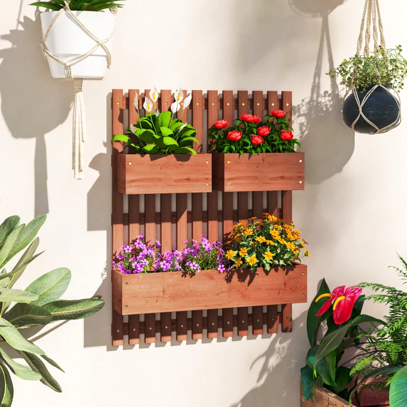 Best Wall-mounted Wooden Garden Planters with Trellis, Drainage Holes and 3 Planter Boxes for Patio, Brown - Image 2