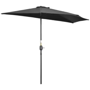 Best 2.7m Garden Half Parasol, Outdoor Balcony Umbrella with 5 Steel Ribs, Patio Sun Shade, Black