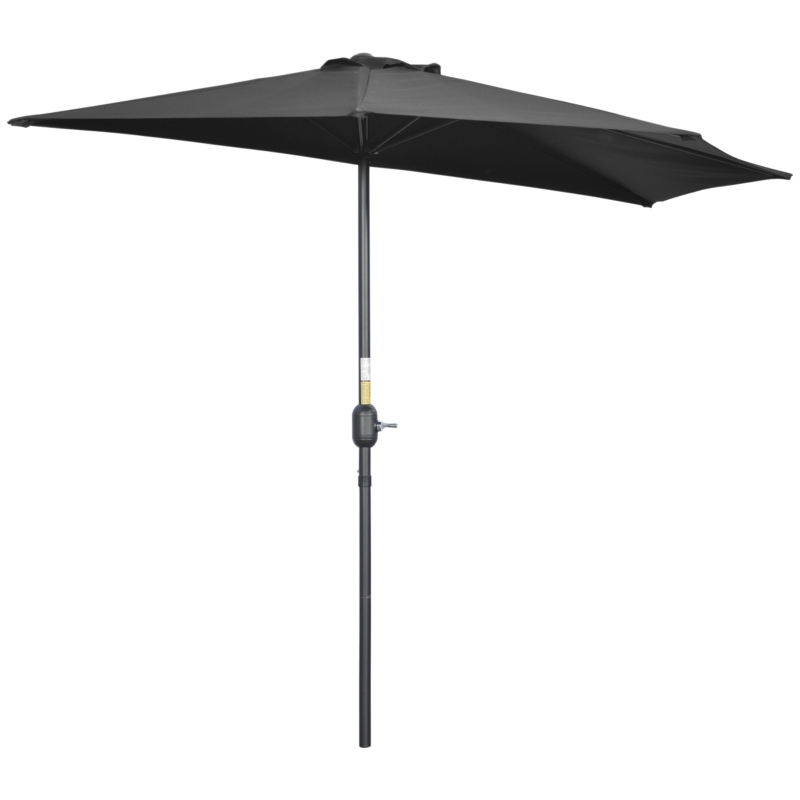 Best 2.7m Garden Half Parasol, Outdoor Balcony Umbrella with 5 Steel Ribs, Patio Sun Shade, Black
