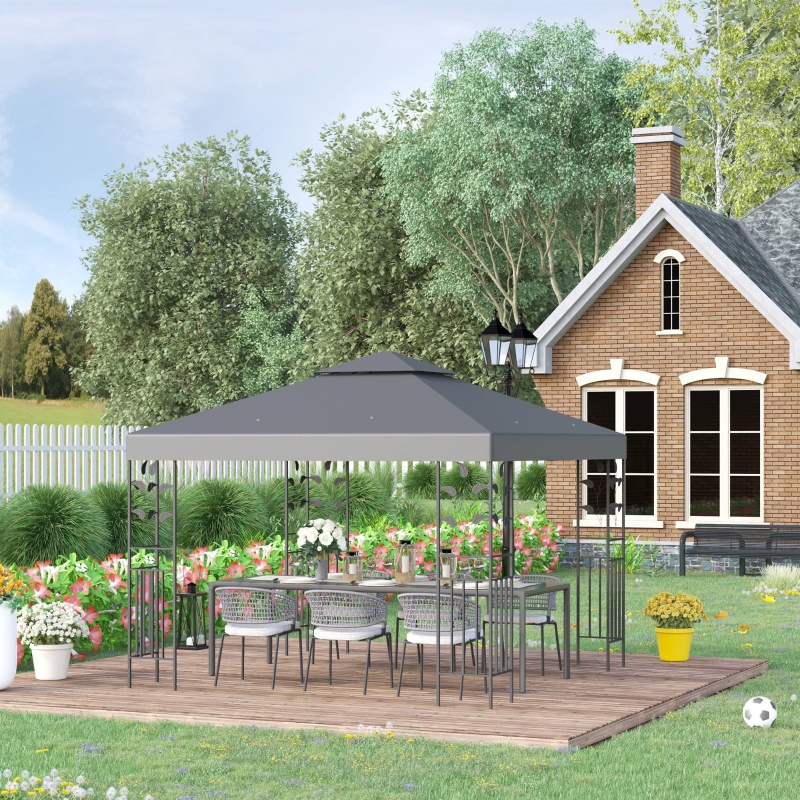 Best 3 x 3m Outdoor Steel Gazebo with 2 Tier Roof, Garden Gazebo Patio Canopy Marquee Shelter with Decorative Steel Frame - Grey - Image 11