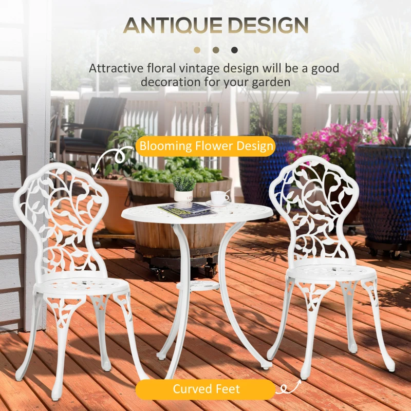 Best 3 Pcs Aluminium Bistro Set Garden Furniture Dining Table Chairs Antique Outdoor Seat Patio Seater White - Image 4