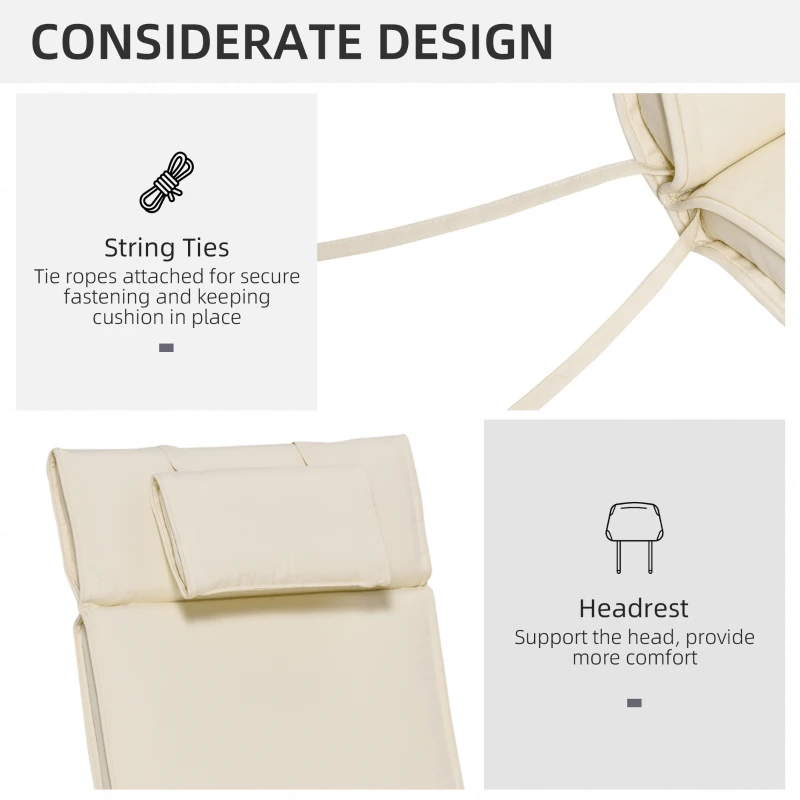 Best Garden Sun Lounger Cushion Replacement Thick Sunbed Reclining Chair Relaxer Pad with Pillow - Cream White - Image 5