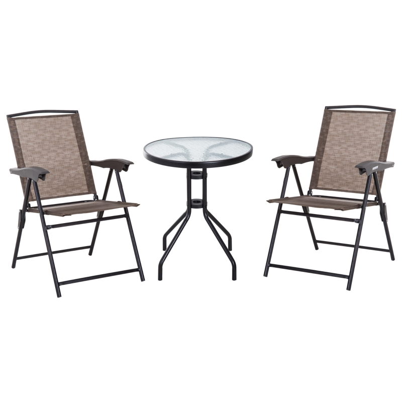 Best 3 Piece Outdoor Bistro Set, Patio Conversation Furniture Set with 2 Folding Backrest Adjustable Armchairs and Glass Top Coffee Table, Brown - Image 10