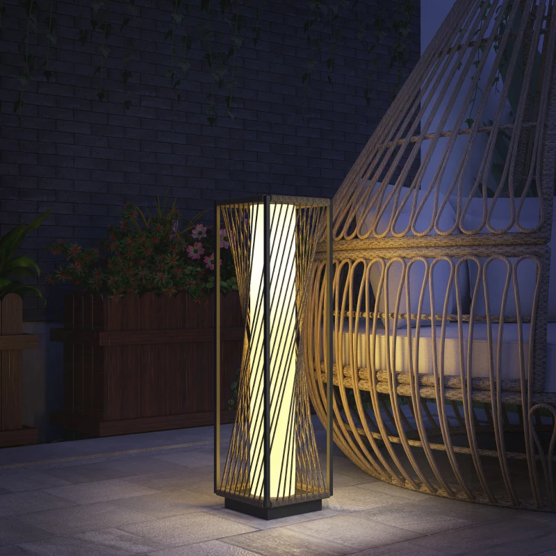 Best Garden Rattan Lamp, 77 cm Tall Solar Rattan Floor Lamp, Solar Garden Light with Auto On/Off LED Lights, IP44 Waterproof for Outdoor, Porch, Pathway, Deck, Grey - Image 2