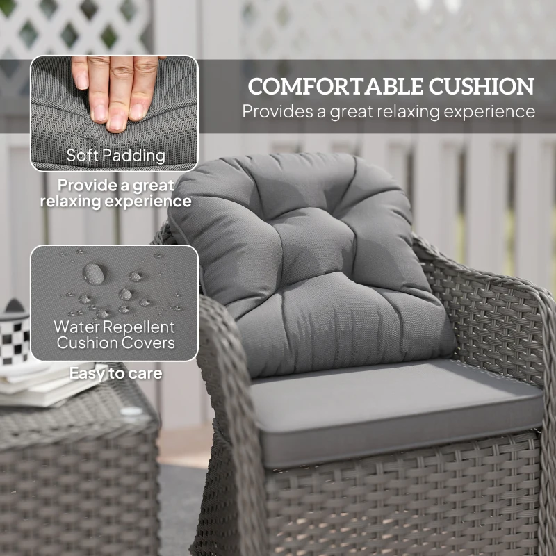 Best Three-Piece Super Padded Rattan Set - Light Grey - Image 5