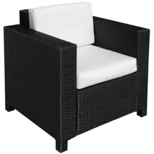 Best Single Seater Rattan Chair Sofa with 10 cm Thick Padded Cushion, All-Weather PE Wicker Weave Garden Armchair with Armrests, Black