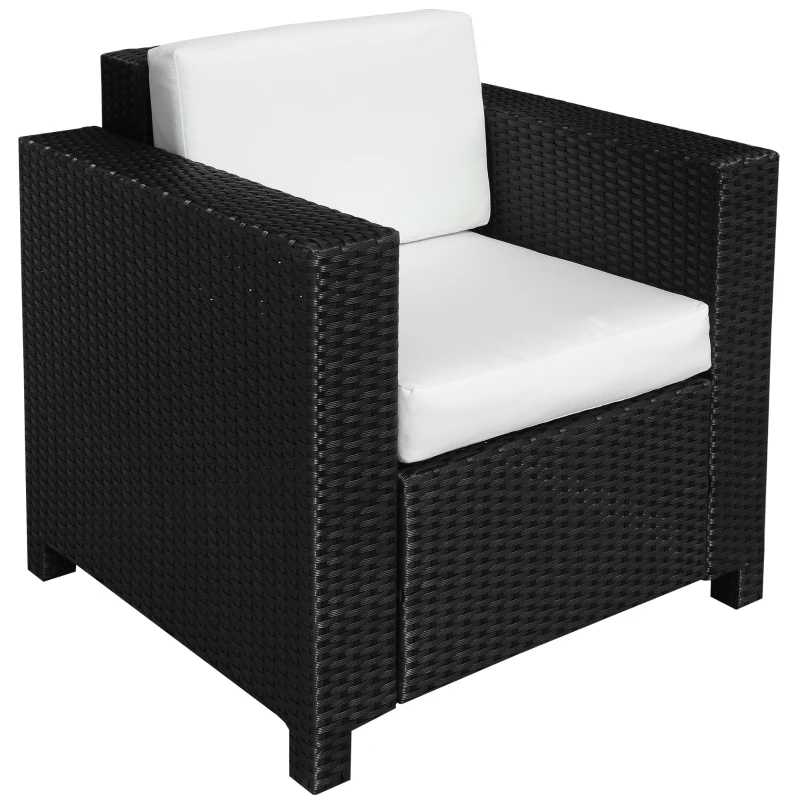 Best Single Seater Rattan Chair Sofa with 10 cm Thick Padded Cushion, All-Weather PE Wicker Weave Garden Armchair with Armrests, Black