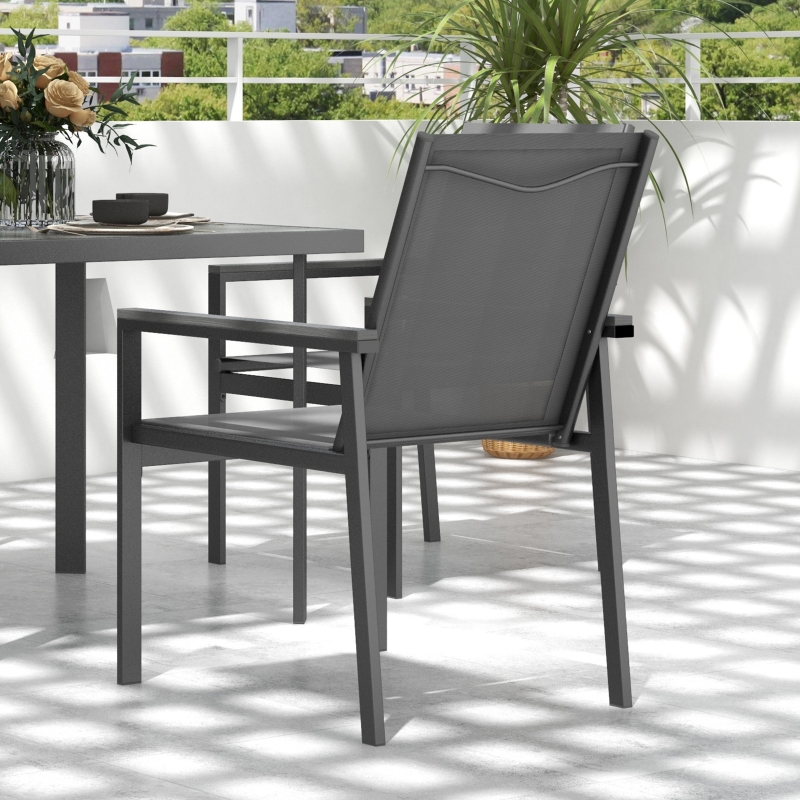 Best Five-Piece Metal Dining Set, with Glass-Top Table - Grey - Image 9