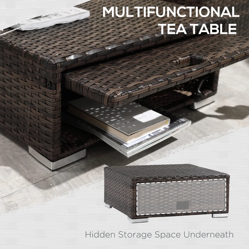 Best 3 Pieces Rattan Garden Furniture Sofa Set, 4 Seater Garden Corner Sofa with 5-Level Reclining Sun Lounger and Storage Coffee Table, Outdoor Furniture Conservatory Set with Cushions, Brown - Image 6