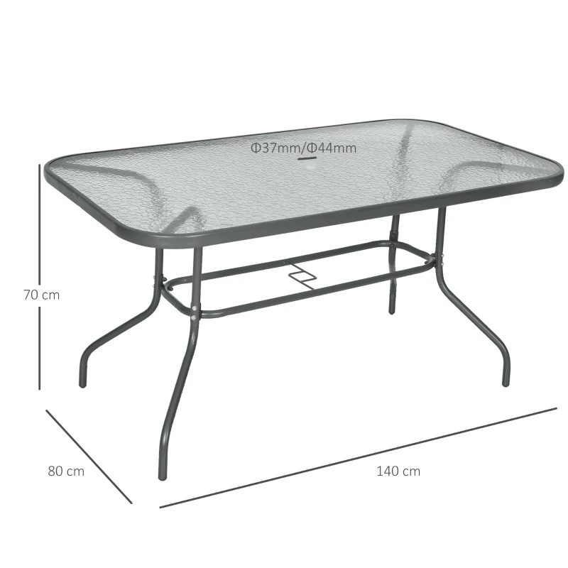 Best Garden Dining Table Glass Top Metal Frame with Parasol Hole Outdoor Balcony Grey 140L x 80Wcm - Image 3