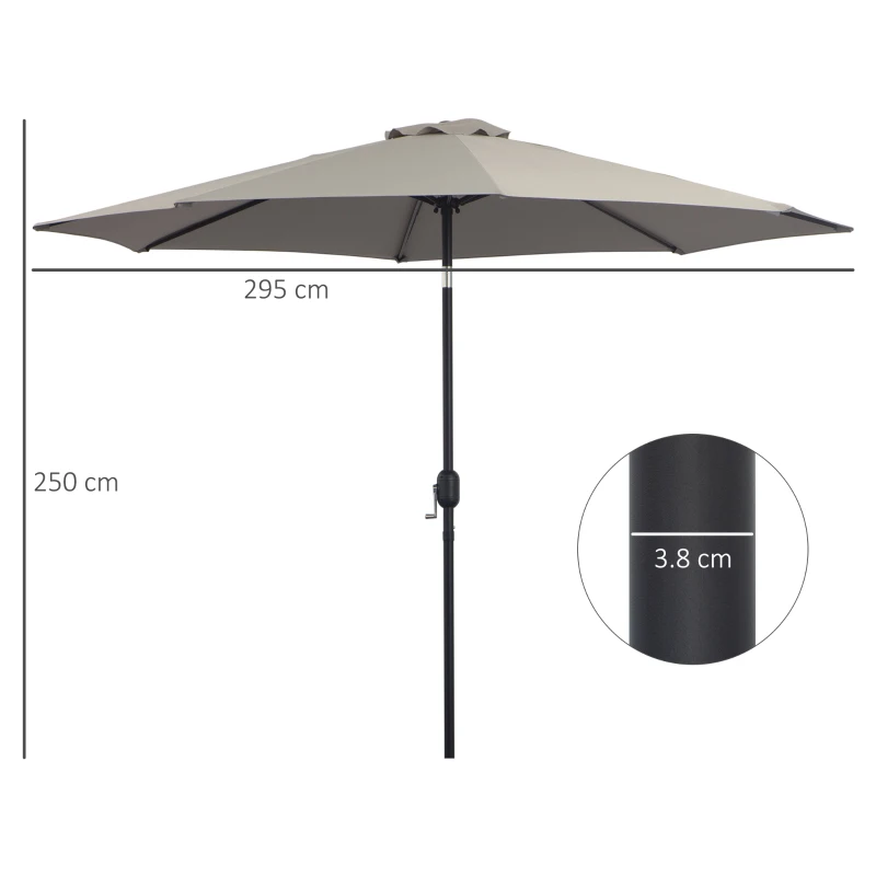 Best 3(m) Tilting Parasol Garden Umbrellas, Outdoor Sun Shade with 8 Ribs, Tilt and Crank Handle for Balcony, Bench, Garden, Light Grey - Image 3
