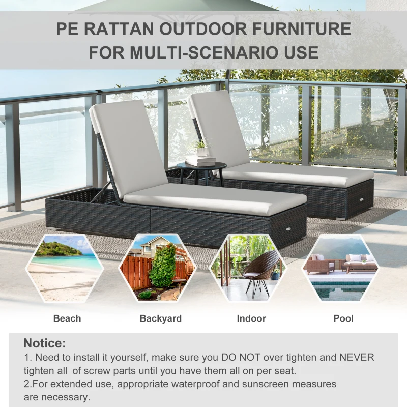 Best Set of Two Rattan Sun Loungers, with Reclining Backs - Brown/Cream - Image 7