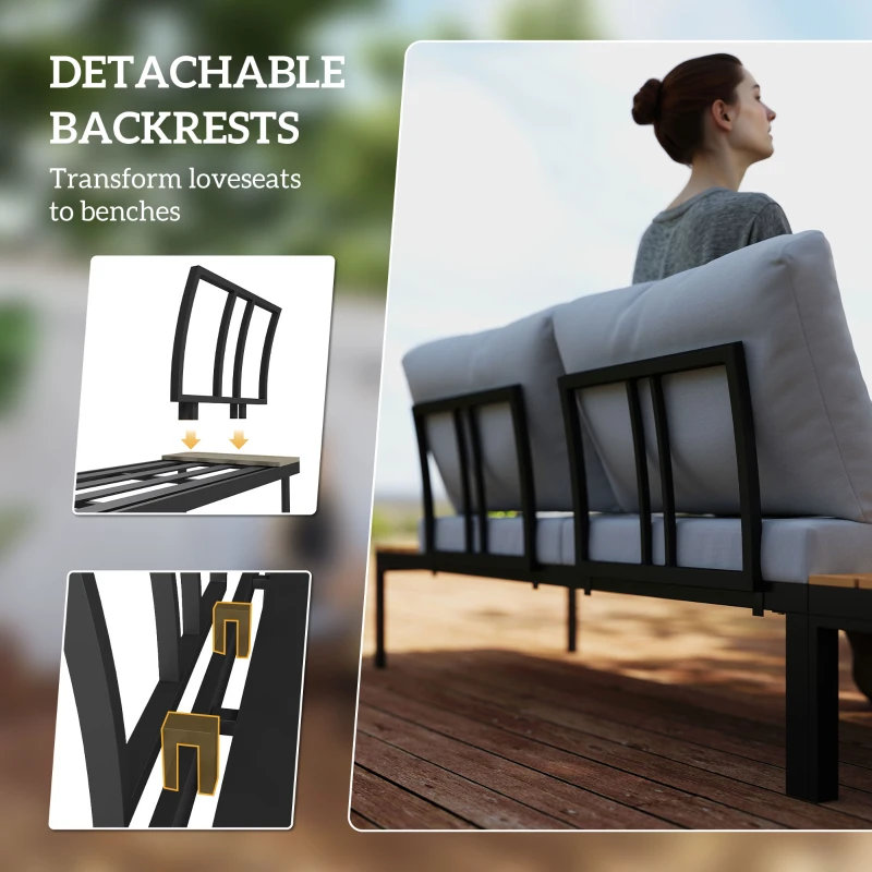 Best Four-Piece Garden Corner Sofa Set with 2 Loveseats and 2 Coffee Tables - Teak - Image 5