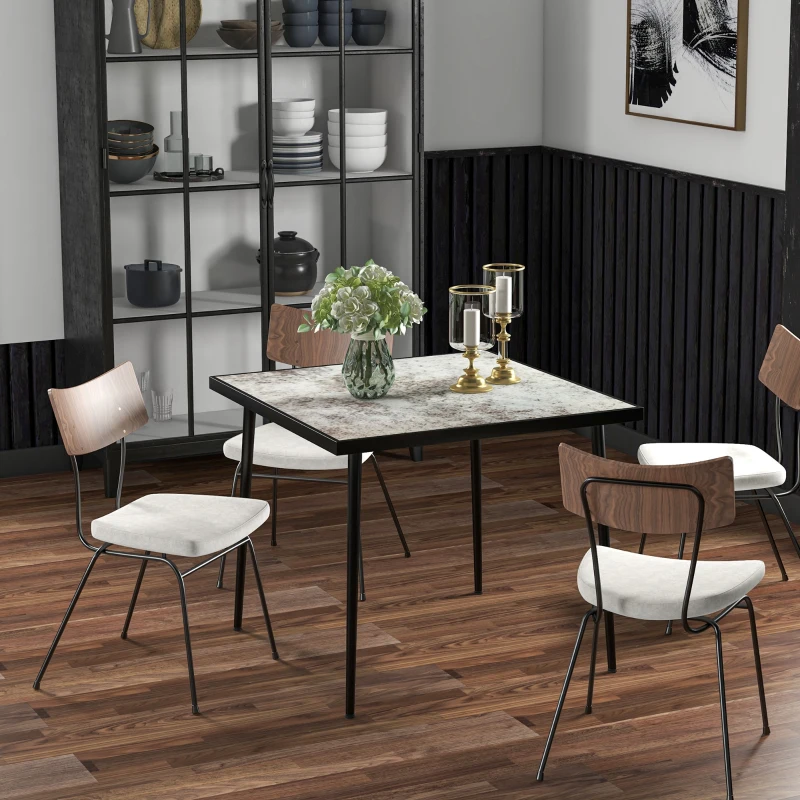 Best Square Garden Table, Outdoor Dining Table for 4 with Marble Effect Tempered Glass Top and Steel Frame for Patio, Grey - Image 7