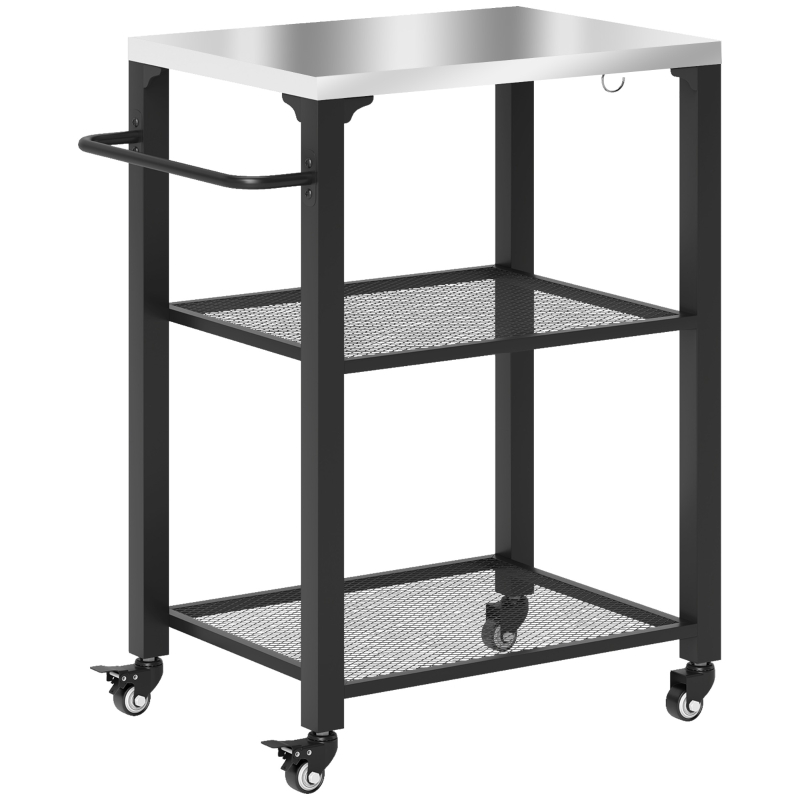 Best Three-Shelf Outdoor Grill Cart with Stainless Steel Top, Outdoor Kitchen Island with 4 Wheels, 3 Hooks, Movable Food Prep Pizza Oven Table for Kitchen, Patio, Garden, 65.5 x 41 x 79 cm - Image 11
