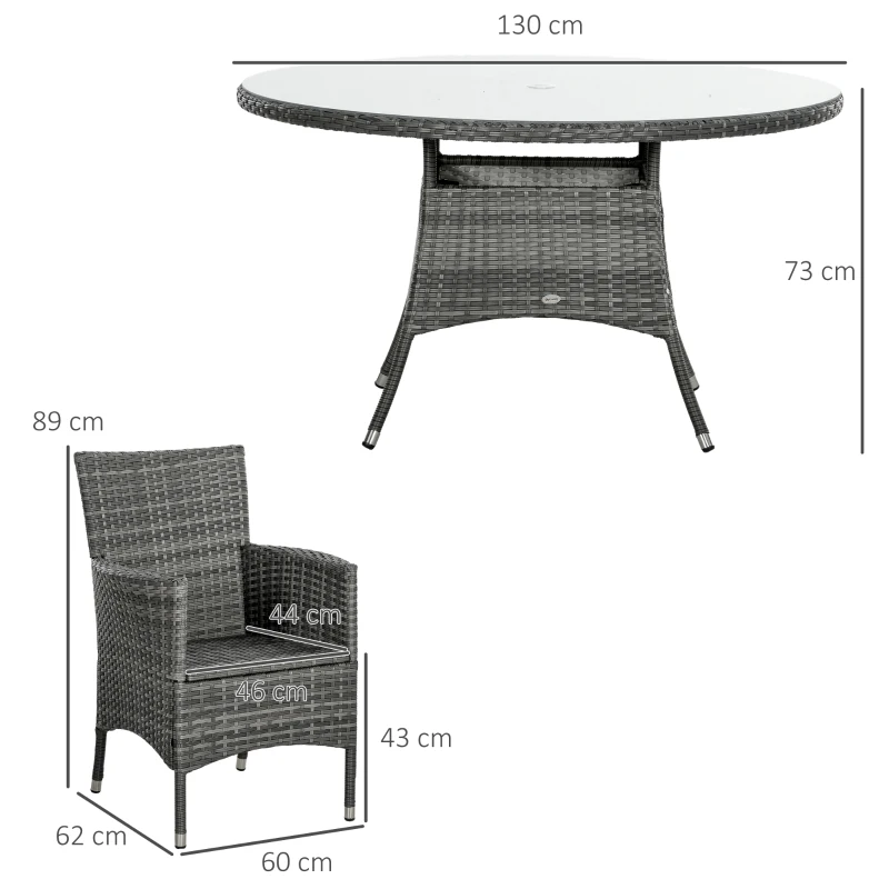 Best Seven-Piece Rattan Dining Table, with Round Glass-Top Table - Mixed Grey - Image 3