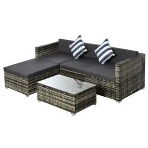 Best 4-Seater Rattan Sofa Set Wicker Sectional Furniture Cushion Grey Garden