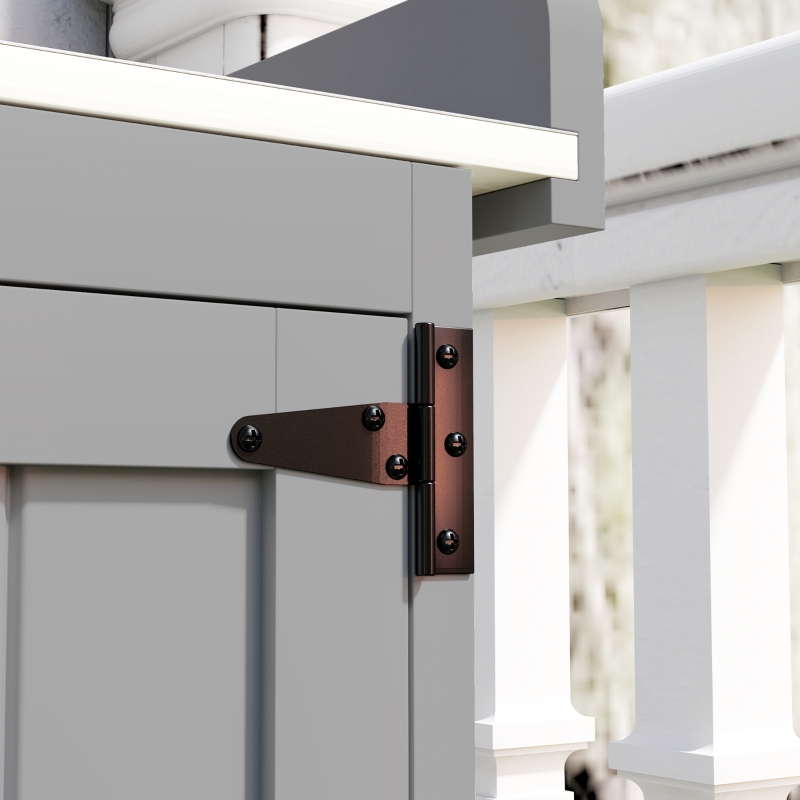 Best Wooden Garden Shed, Garden Tool Storage Shed with Hinged Roof and Shelf, Outdoor Storage Cabinet with Double Doors, Grey - Image 9