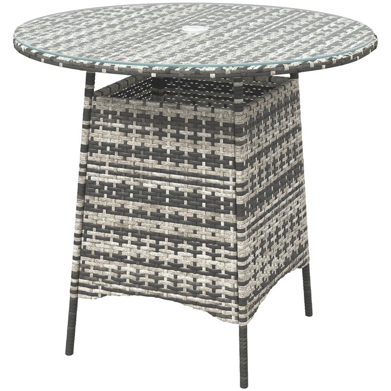 Best Wicker Garden Rattan Table, Patio Furniture Outdoor Coffee Table with Umbrella Hole and Tempered Glass Top, Grey - Image 11