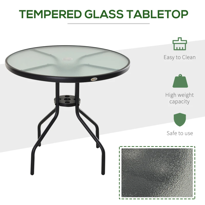 Best Bistro Table Outdoor Round Dining Coffee Table with Parasol Hole, Tempered Glass Top Side Table Patio Garden - 80cm Diameter - Image 5