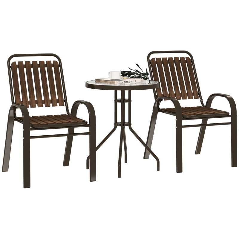 Best 3 Pieces Patio Bistro Set with Stackable Chairs, Tempered Glass Table, for Outdoor, Balcony, Patio, Garden, Dark Brown - Image 10