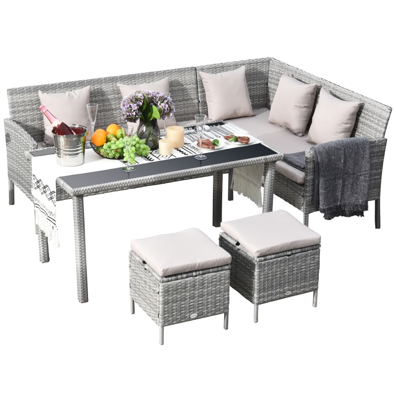 Best 6-Seater Rattan Dining Set Sofa Table Footstool Outdoor w/ Cushion Garden Furniture - Image 16