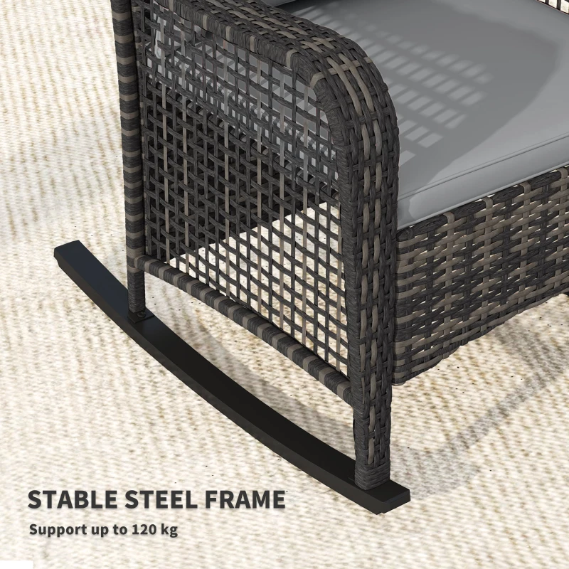 Best Garden Rocking Chair, Outdoor Rattan Rocker Lounge Chair with Seat and Back Cushions, Patio Armchair Seat with All-weather Wicker, Steel Frame for Porch Balcony, Light Grey - Image 6