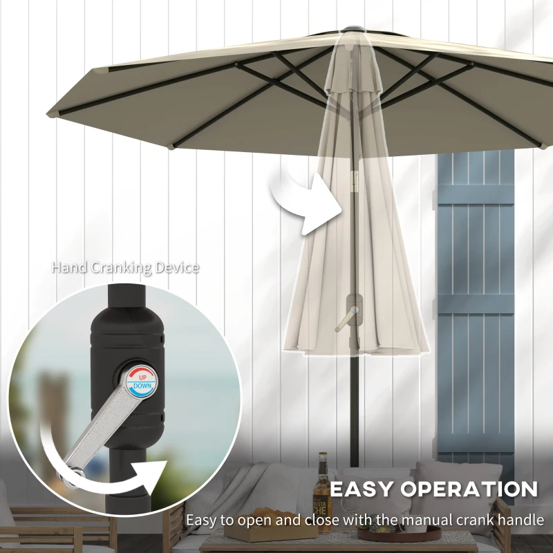 Best 2.6M Garden Parasol Umbrella with Tilt and Crank, Outdoor Sun Parasol Sunshade Shelter with Aluminium Frame, Light Grey - Image 4