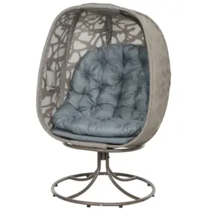Best Swivel Egg Chair with Cushions, Foldable Basket Seat and Metal Frame, Indoor Outdoor Lounge Chair for Balcony, Patio and Living Room, Grey