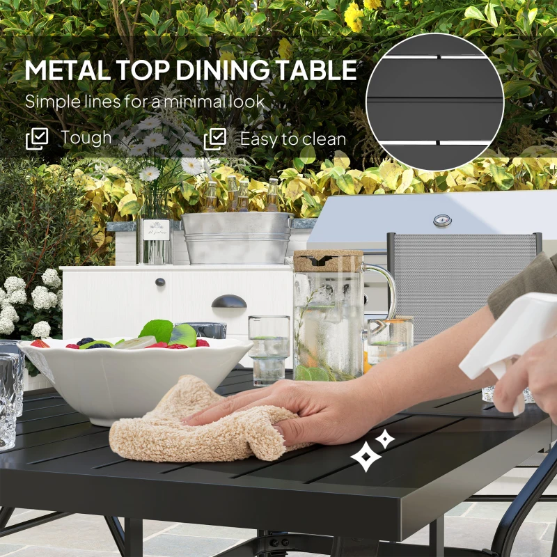 Best Seven-Piece Steel Outdoor Dining Set, with Parasol Hole - Grey - Image 5