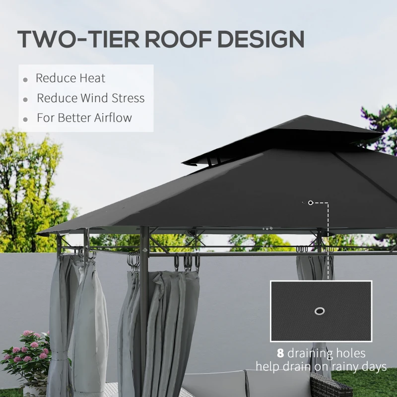 Best 3 x 4m Metal Frame, Two-Tier Roof Gazebo - Dark Grey - Image 4