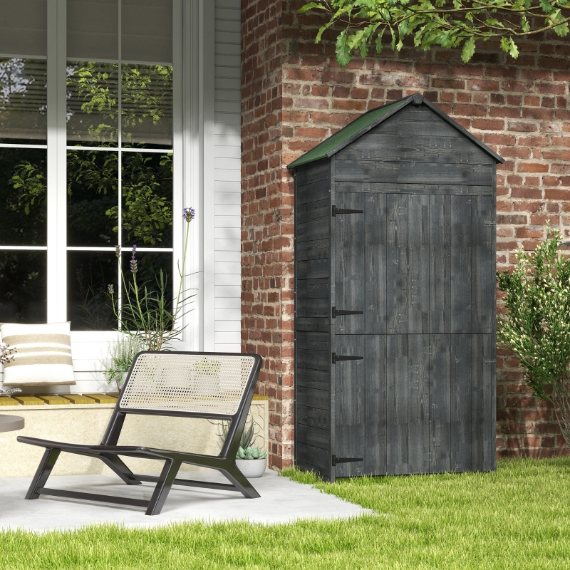 Best Garden Shed 4-Tier Wooden Garden Outdoor Shed 3 Shelves Utility Gardener Cabinet Lockable 2 Doors - Grey - Image 10