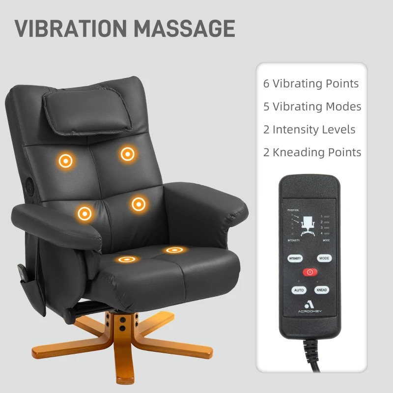 Best Faux Leather Massage Recliner Chair, with Storage Ottoman - Black - Image 4