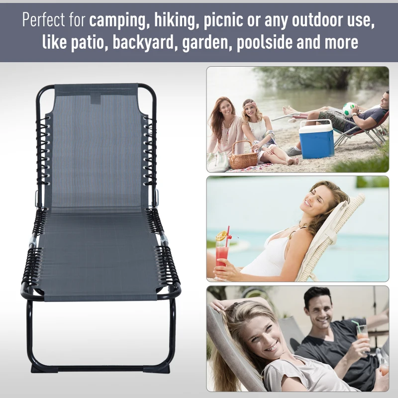Best Foldable Sun Lounger, Outdoor 4 Level Adjustable Backrest Reclining Chaise Chair, Steel Frame Recliner Chair for Camping, Hiking, Grey - Image 7