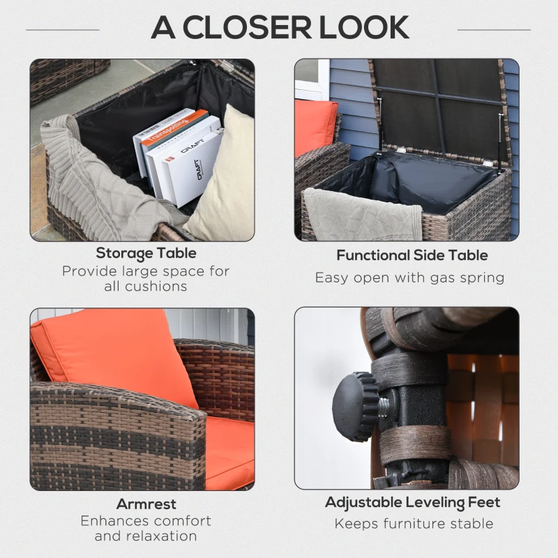 Best 6 Pieces Rattan Garden Furniture Set, 7 Seater Wicker Outdoor Furniture Set with Storage Tea Table & Side Table, Sectional Garden Sofa Set with Cushions, Orange - Image 6