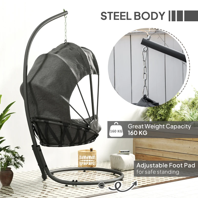 Best Hanging Egg Chair Swing Hammock Chair with Stand, Cushion and Retractable Canopy, for Indoor and Outdoor, Grey - Image 6