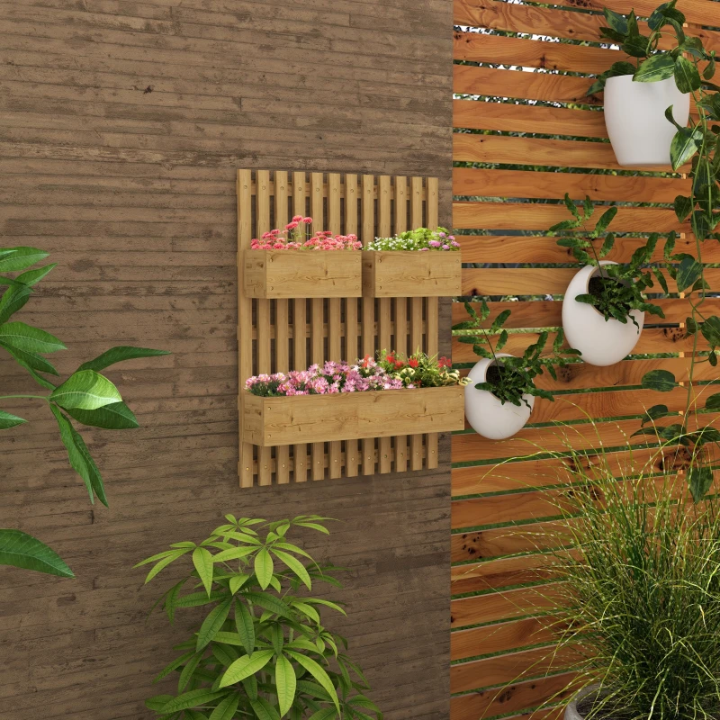 Best Wall-mounted Wooden Garden Planters with Trellis, Drainage Holes and 3 Planter Boxes for Patio, Carbonised - Image 2