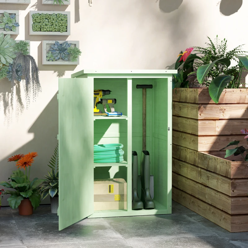 Best Wooden Small Shed, Garden Storage Shed with Shelves and Bolt Latch, 75L x 56W x115H cm, Green - Image 2