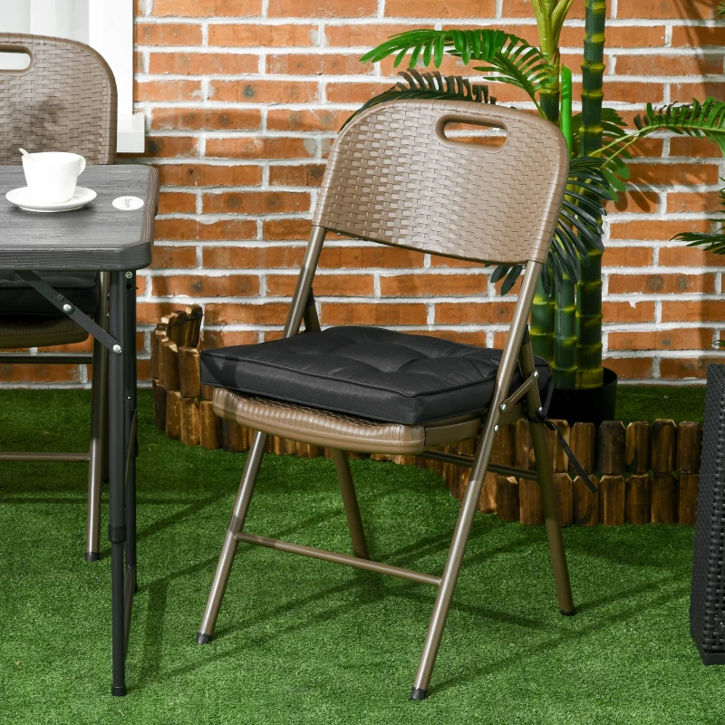 Best Set of 4 Garden Seat Cushion with Ties, 42 x 42cm Replacement Dining Chair Seat Pad, Black - Image 2
