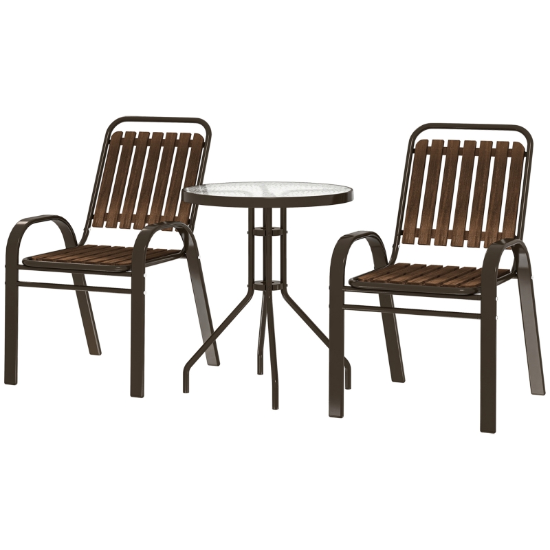 Best 3 Pieces Patio Bistro Set with Stackable Chairs, Tempered Glass Table, for Outdoor, Balcony, Patio, Garden, Dark Brown - Image 11