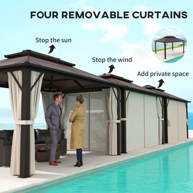 Best 3 x 4m Hardtop Gazebo Canopy with UPF30+ Double Polycarbonate Roof, Aluminium Frame Garden Gazebo Permanent Pavilion with Mosquito Netting and Curtains for Patio, Deck, Beige - Image 6