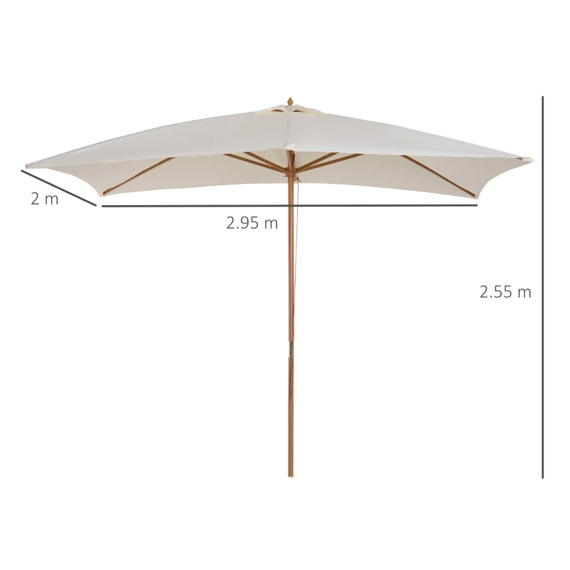 Best 2 x 3m Wooden Garden Parasol Umbrella Outdoor Sun Shade Canopy, Cream White - Image 3
