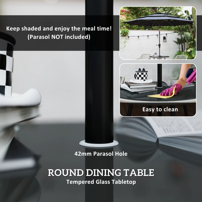 Best 4 Seater Rattan Dining Set, Rattan Garden Furniture Set with Parasol Hole, Outdoor Dining Table and Chairs Set with Cushions, Round Glass Top Table for Patio, Balcony, Light Brown - Image 6