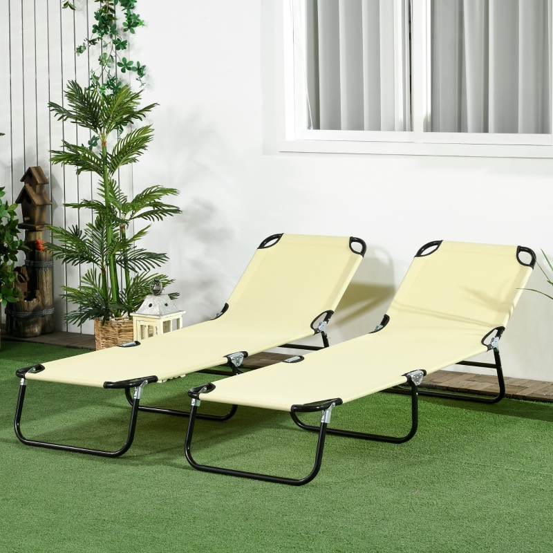 Best Set of Two Metal Frame Folding Sun Loungers - Beige - Image 10