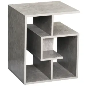 Best Side Table, 3 Tier End Table with Open Storage Shelves for Living Room, Bedroom, Cement Colour