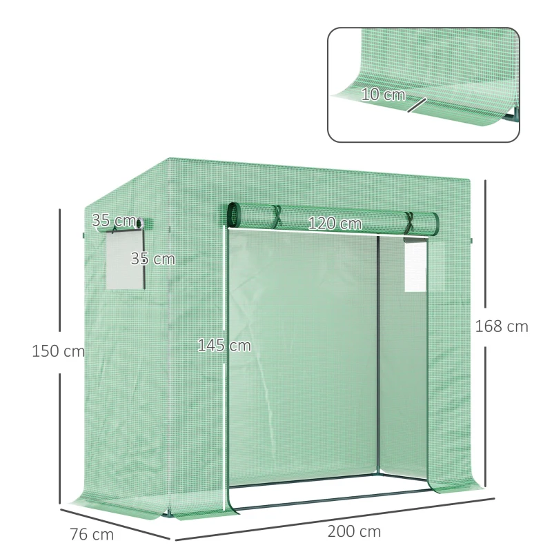 Best Small Walk-in Garden Greenhouse with Steel Frame, Large Roll-up Door and Windows, 200Lx76Wx168Hcm, Green - Image 3