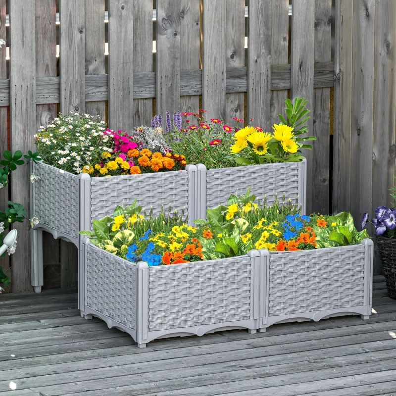 Best 40cm x 40cm x 44cm 26L Set of 4 Garden Raised Bed Elevated Patio Flower Plant Planter Box PP Vegetables Planting Container, Grey - Image 10