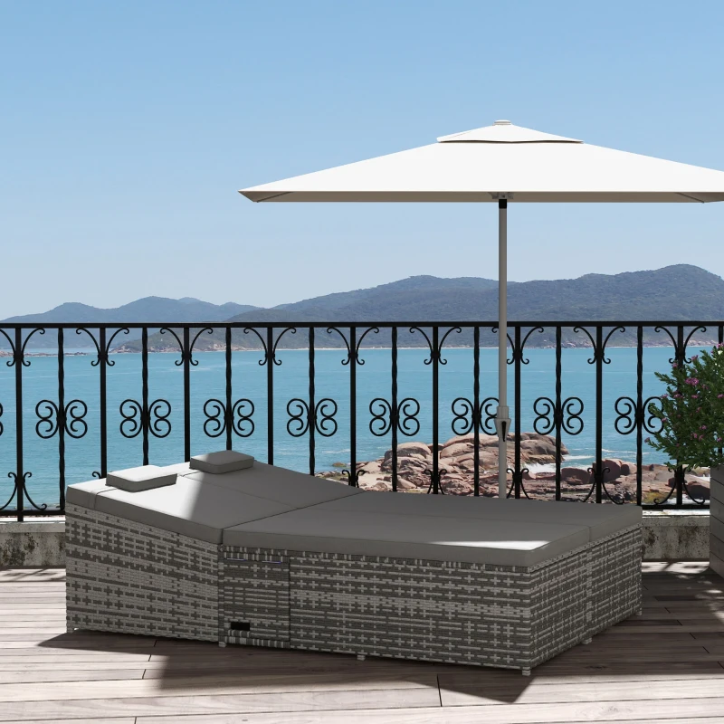 Best 2 Seater Rattan Day Bed w/ Fire Retardant Cushions Grey - Image 2