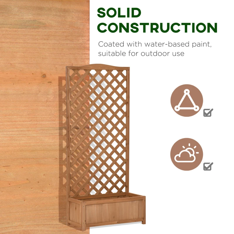 Best 53L Garden Wooden Planter Box with Trellis Free Standing Flower Raised Bed with Lattice for Climbing Plants, 76cm x 36cm x 170cm, Brown - Image 7